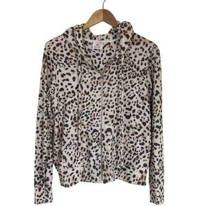 Sundry Womens Animal Print‎ Zip Front Hooded Sweater Jacket Size 1 S Cream Black